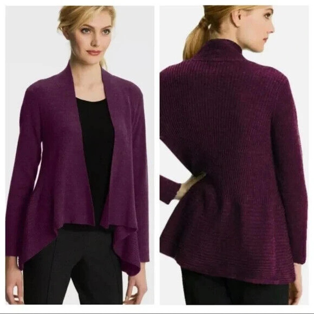 Eileen Fisher Ribbed Open Cardigan Sweater Merino Wool Women's Purple Size 2x